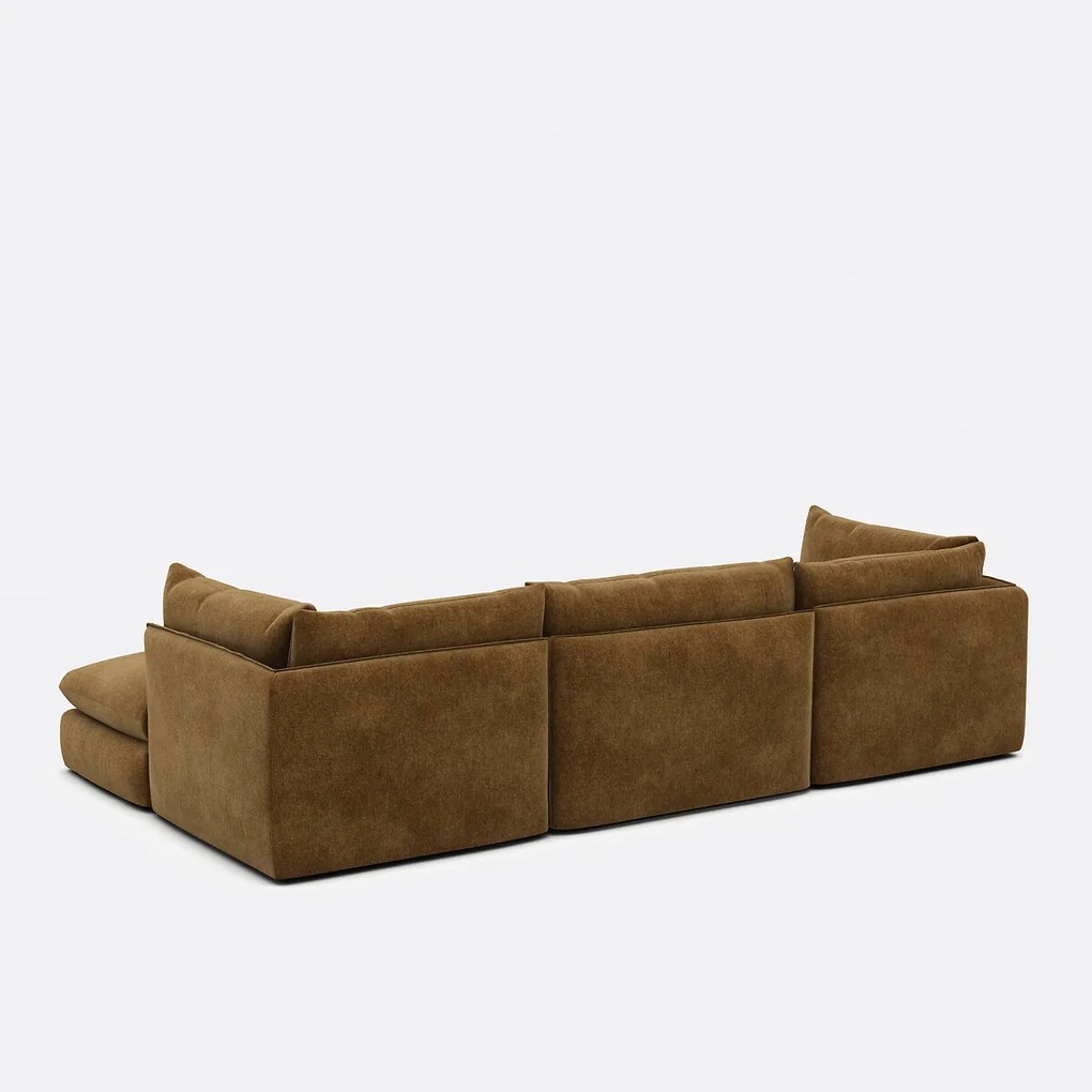 Modulaire 3-zitsbank met poef, gemêleerd polyester, Malo