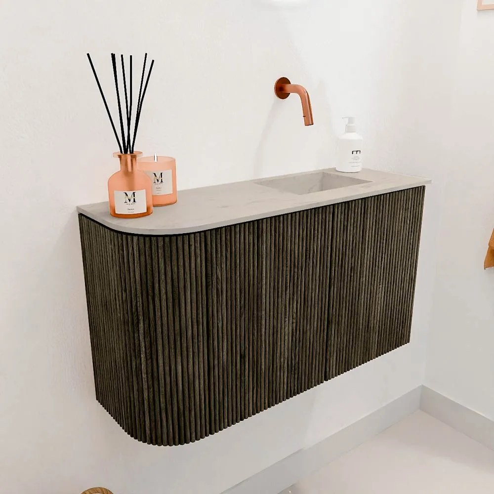 Mondiaz Joya DLux 70cm toiletmeubel ronding links shadow met wastafel faye rechts zonder kraangat opalo