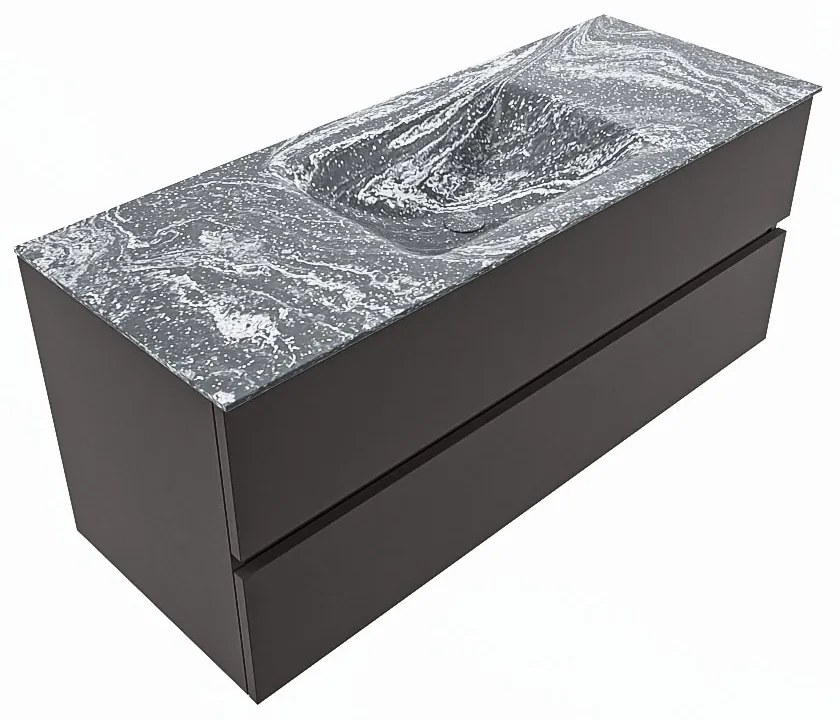 Mondiaz Vica DLux badmeubel 120cm dark grey 2 lades met wastafel lava midden zonder kraangat