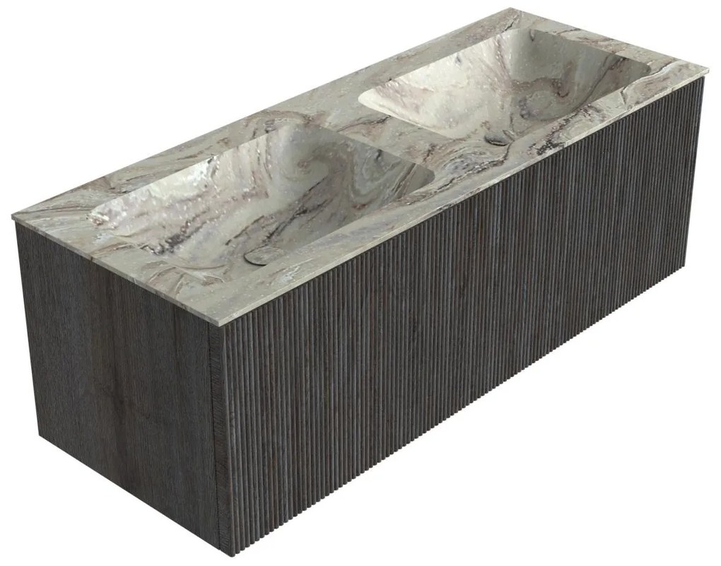 Mondiaz Kurve-dlux 120cm badmeubel shadow met 1 lade en wastafel leaf dubbel zonder kraangat glace