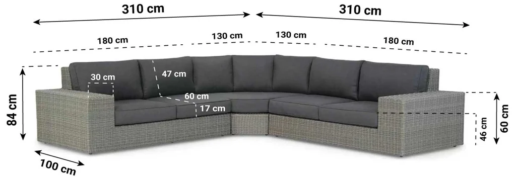Hoek loungeset 5 personen Wicker Grijs Garden Collections Oxford