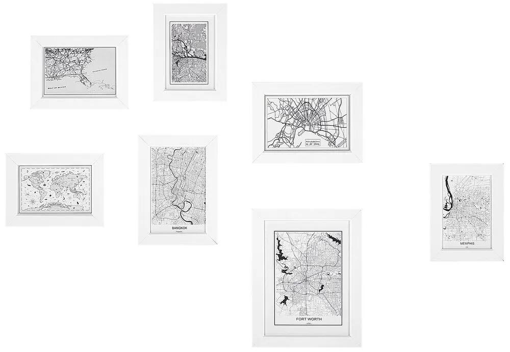 Fotolijst collage landkaart motief set van 7 wit DENKORO Beliani