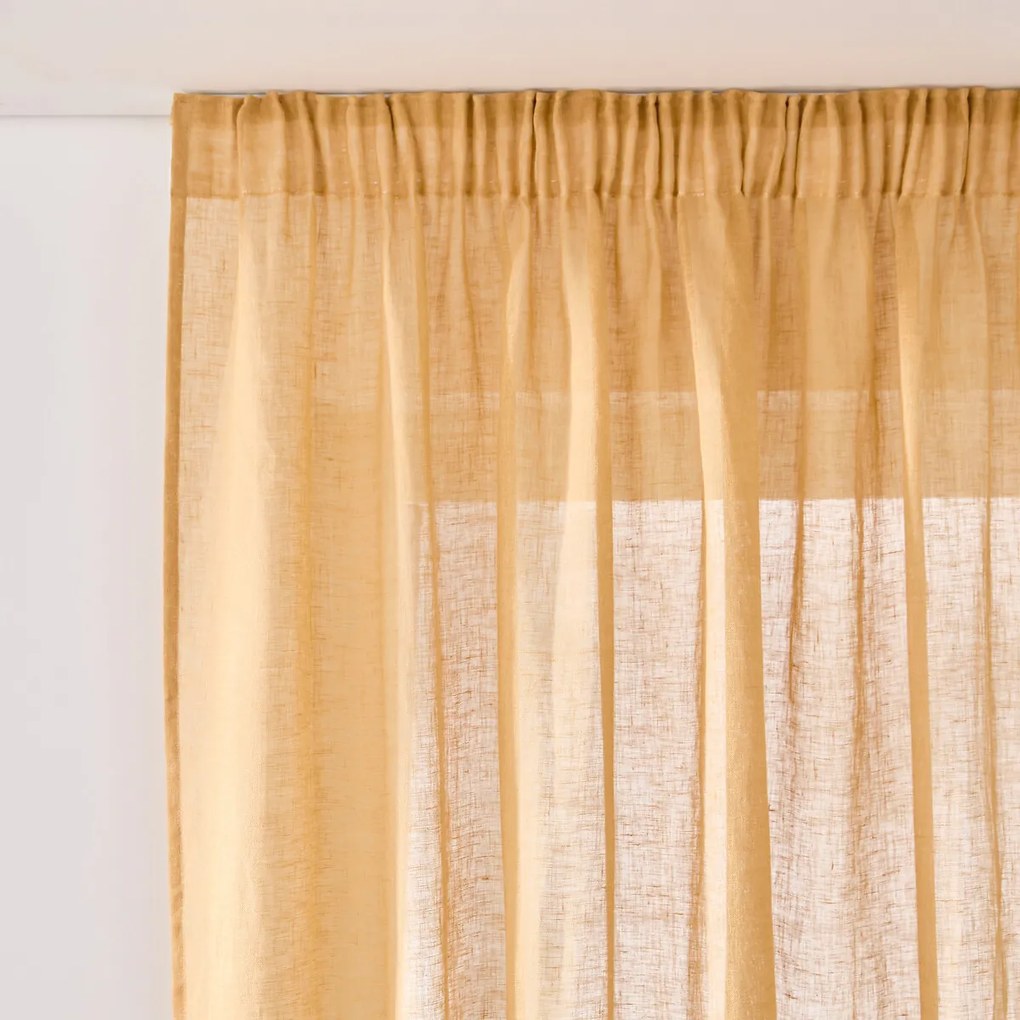 Linnen glasgordijn met gerimpelde bies en golf, ONEGA