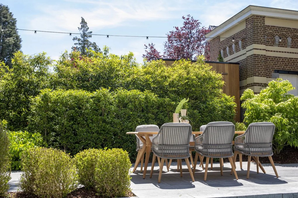 4 Seasons Outdoor Ancora dining set Teak Silver Grey met Bel Air tafel  Tuinset    houtkleur weerbestendig