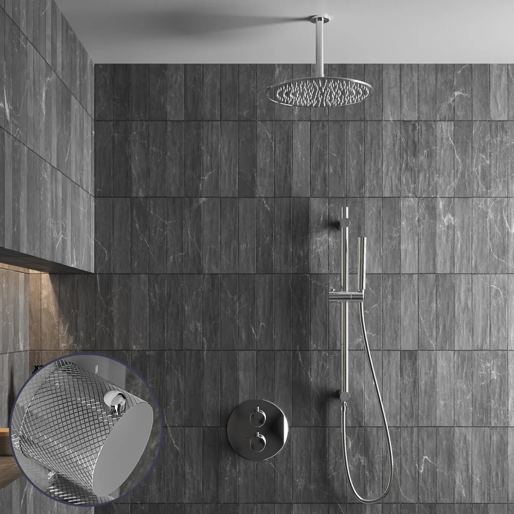 Saniclear Talpa Curved inbouw regendouche rond met 30cm hoofddouche, plafondarm en glijstang chroom