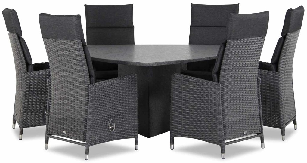 Tuinset 6 personen 170 cm Wicker Zwart Garden Collections Madera/Graniet