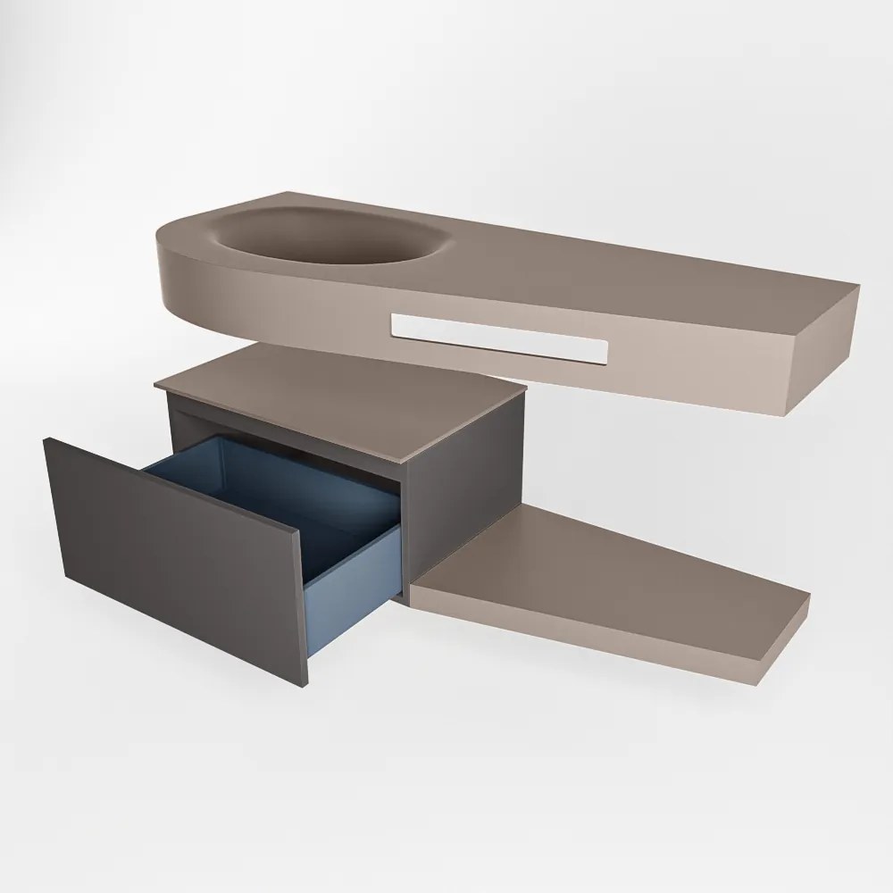 Mondiaz Riva badmeubel 120cm Dark Grey met 1 lade en wastafel links 1 kraangat Smoke
