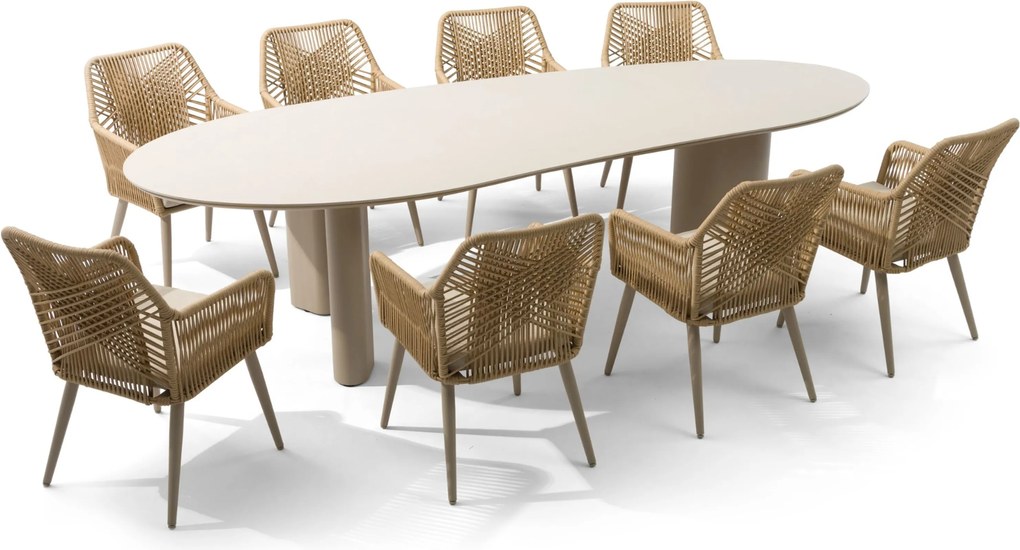 Tuinset 8 personen 300 cm Aluminium/rope Taupe Coco Vedra/Weave