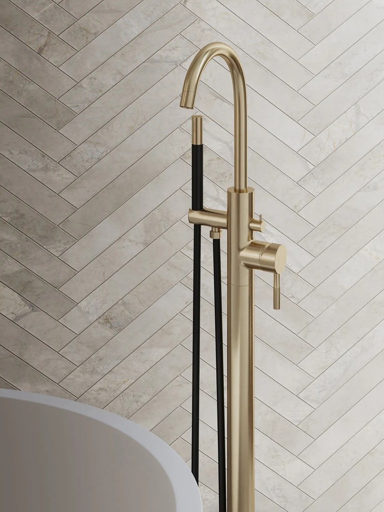 Saniclear Brass Stripes Pro vrijstaande badkraan geborsteld messing - mat goud