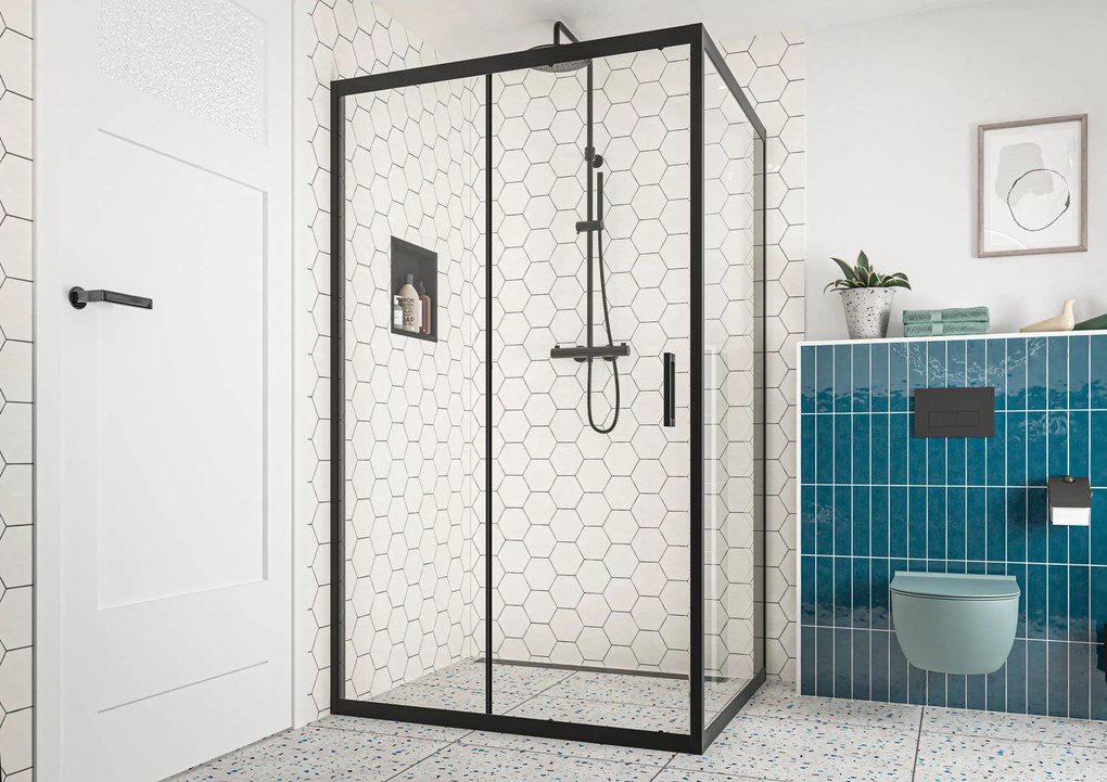 Saqu Sturdy douchecabine met schuifdeur incl. antikalk 120x90x200cm mat zwart