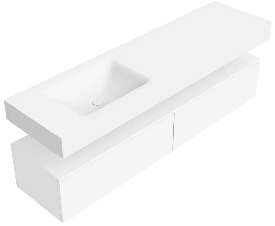 Zaro Alan badmeubel 170cm talc 2 lades met vrijhangende wastafel cloud links 1 kraangat talc