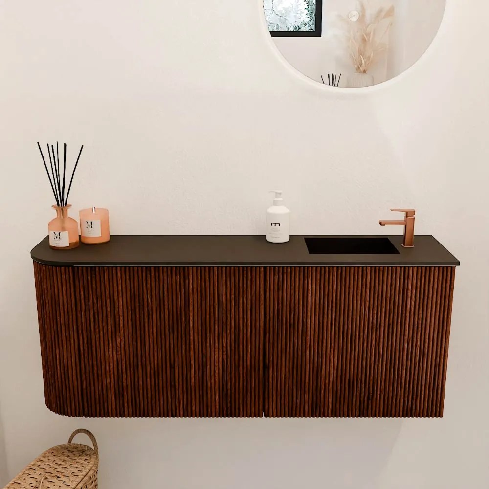 Mondiaz Joya 100cm toiletmeubel ronding links ruby met wastafel faye rechts 1 kraangat urban