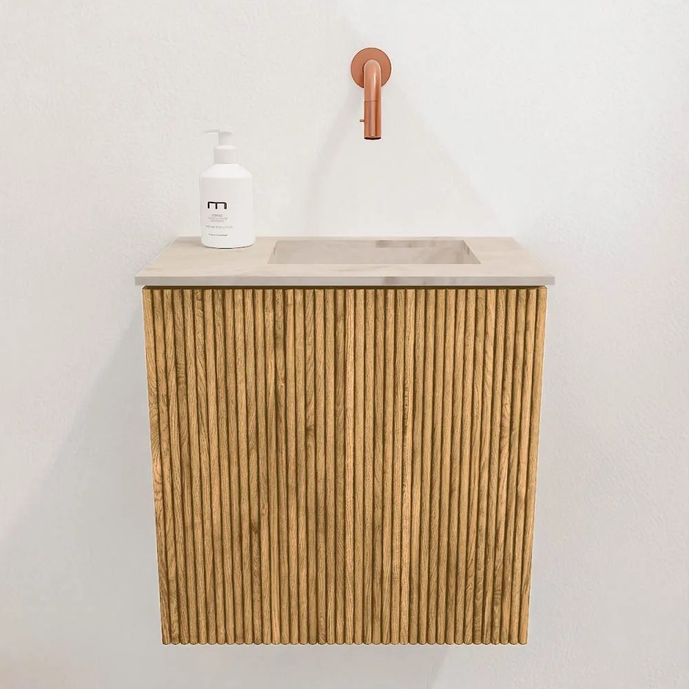 Mondiaz Joya DLux 40cm toiletmeubel oak met wastafel faye rechts zonder kraangat frappe