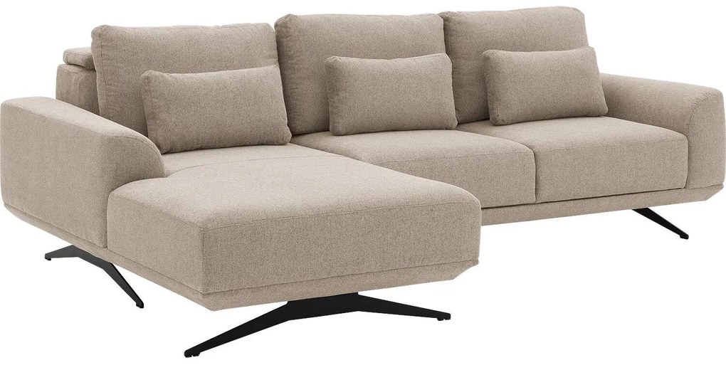 Goossens Excellent Bank Princess Met Elektrisch Uitschuifbaar Zitvlak beige, stof, 3-zits, elegant chic met chaise longue links