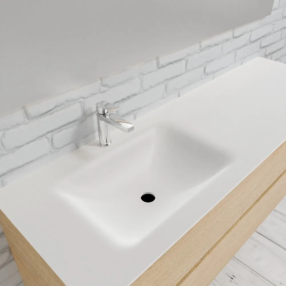 Zaro Valencia Solid Surface badmeubel 150cm licht eiken 1 kraangat spoelbak links met 2 lades