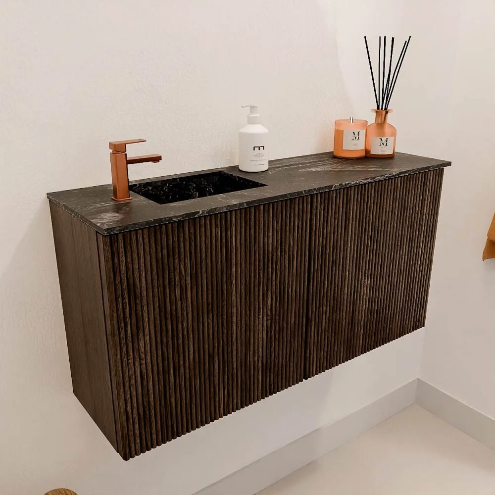 Mondiaz Joya DLux 80cm toiletmeubel walnut met wastafel faye links 1 kraangat lava