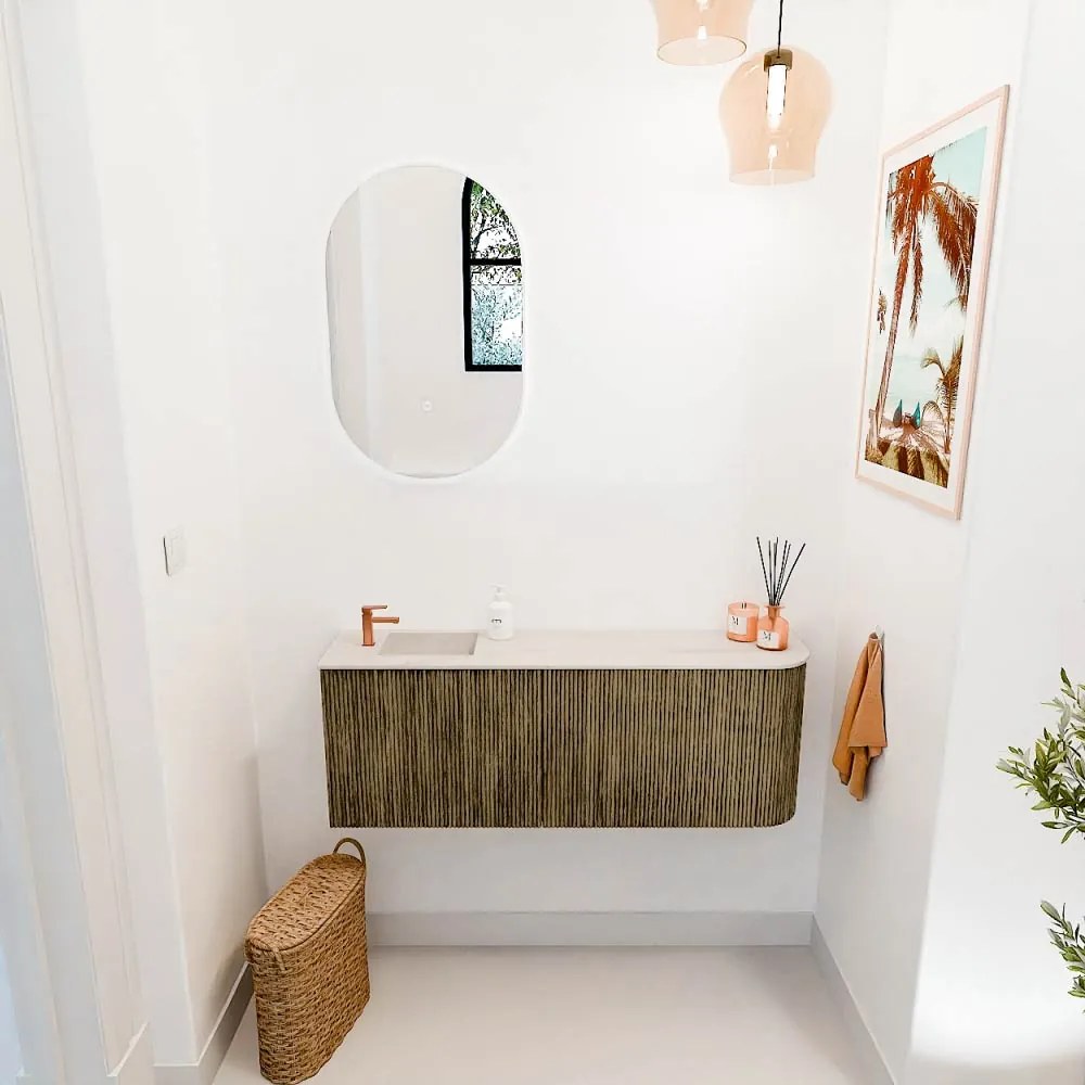 Mondiaz Joya DLux 110cm toiletmeubel ronding rechts dusk met wastafel faye links 1 kraangat meli