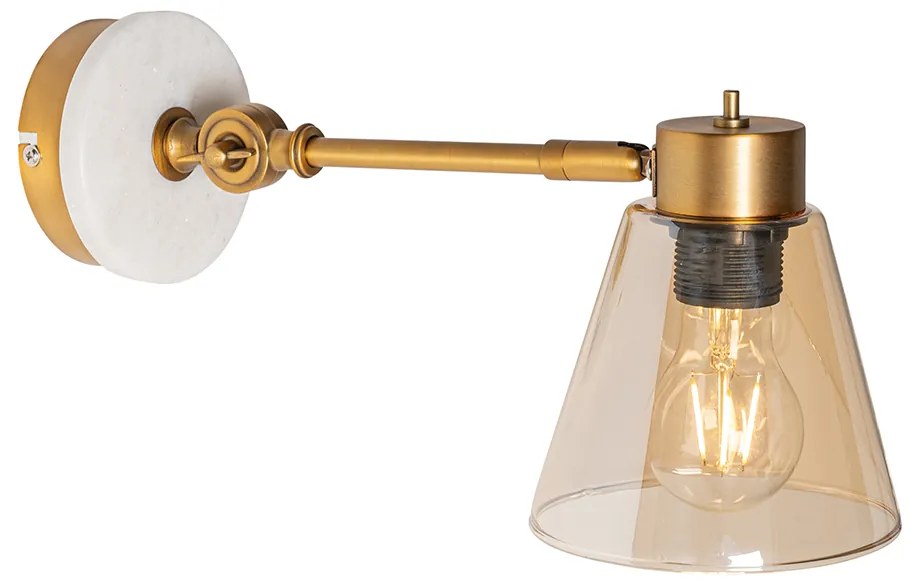 Art Deco wandlamp brons met marmer en amber glas - Nina