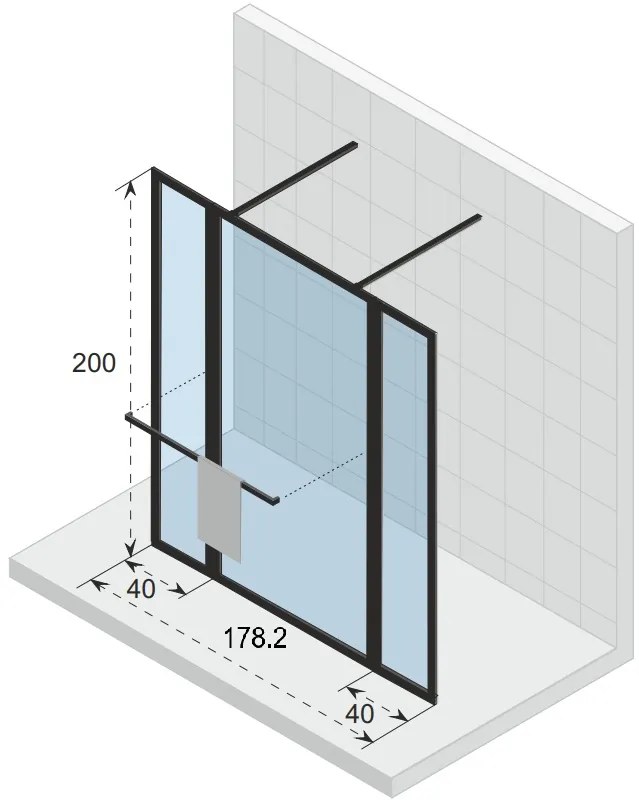 Riho Lucid GD401 vrijstaande douchewand 180x200cm mat zwart
