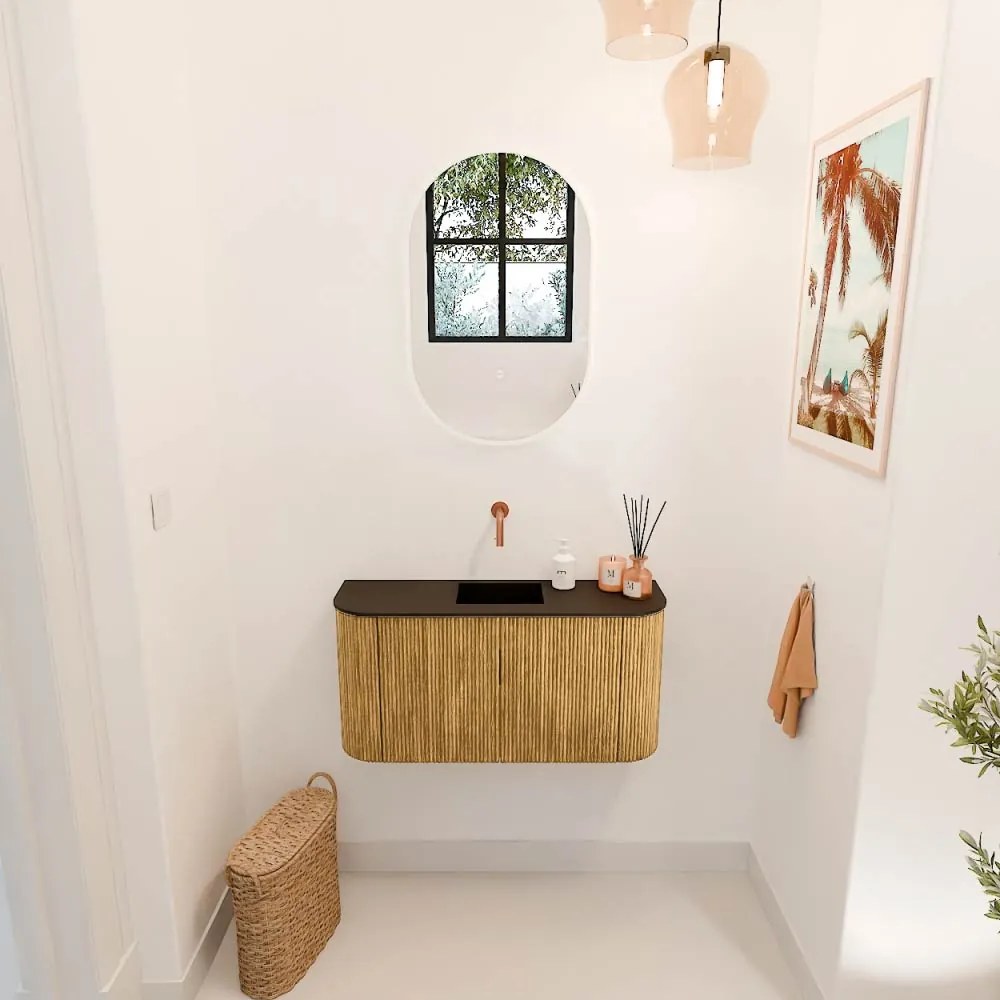 Mondiaz Joya 85cm toiletmeubel ronding links/rechts oak met wastafel faye midden zonder kraangat urban