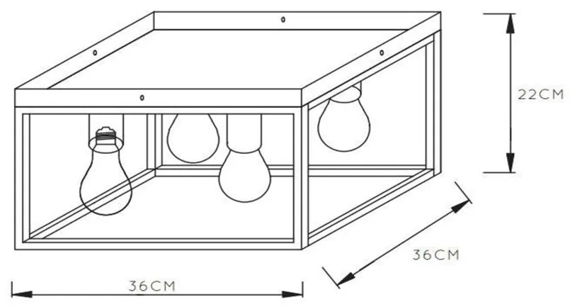 Lucide Ruben plafondlamp 36x36cm E27 zwart mat