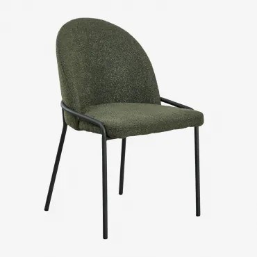 Pak Van 4 Grolet Gestoffeerde Eetkamerstoelen Bouclé Leger Groen - Sklum