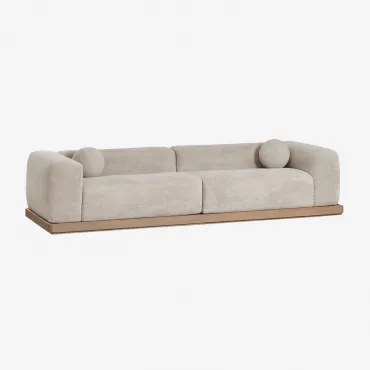 4-zits Bank Gestoffeerd, Vacuüm Verpakt Met Acaciahouten Onderstel Angelan Crème Beige Synthetisch Haar - Sklum