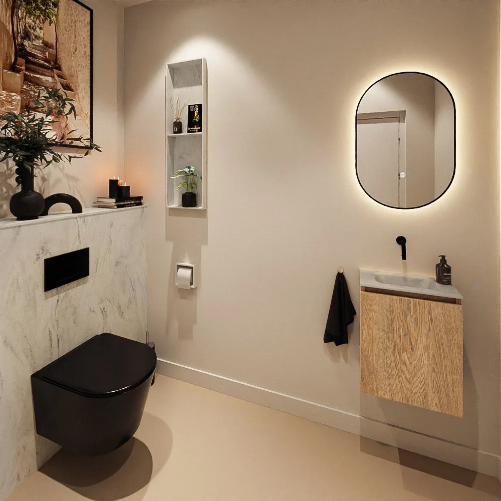 Mondiaz Ture DLux toiletmeubel 40cm washed oak met wastafel opalo midden zonder kraangat