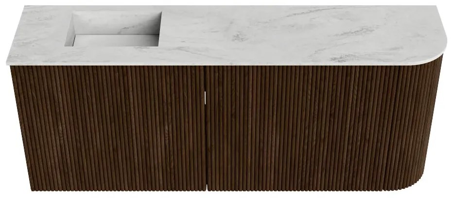 Mondiaz Joya DLux 100cm toiletmeubel ronding rechts walnut met wastafel faye links zonder kraangat opalo