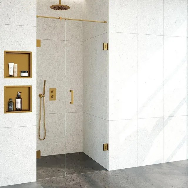 BRAUER Void nisdeur 2-delig helder glas 100x200 omkeerbaar met draaideur 60 aan muur incl. glascoating PVD goud GS-VON2H6040200GG