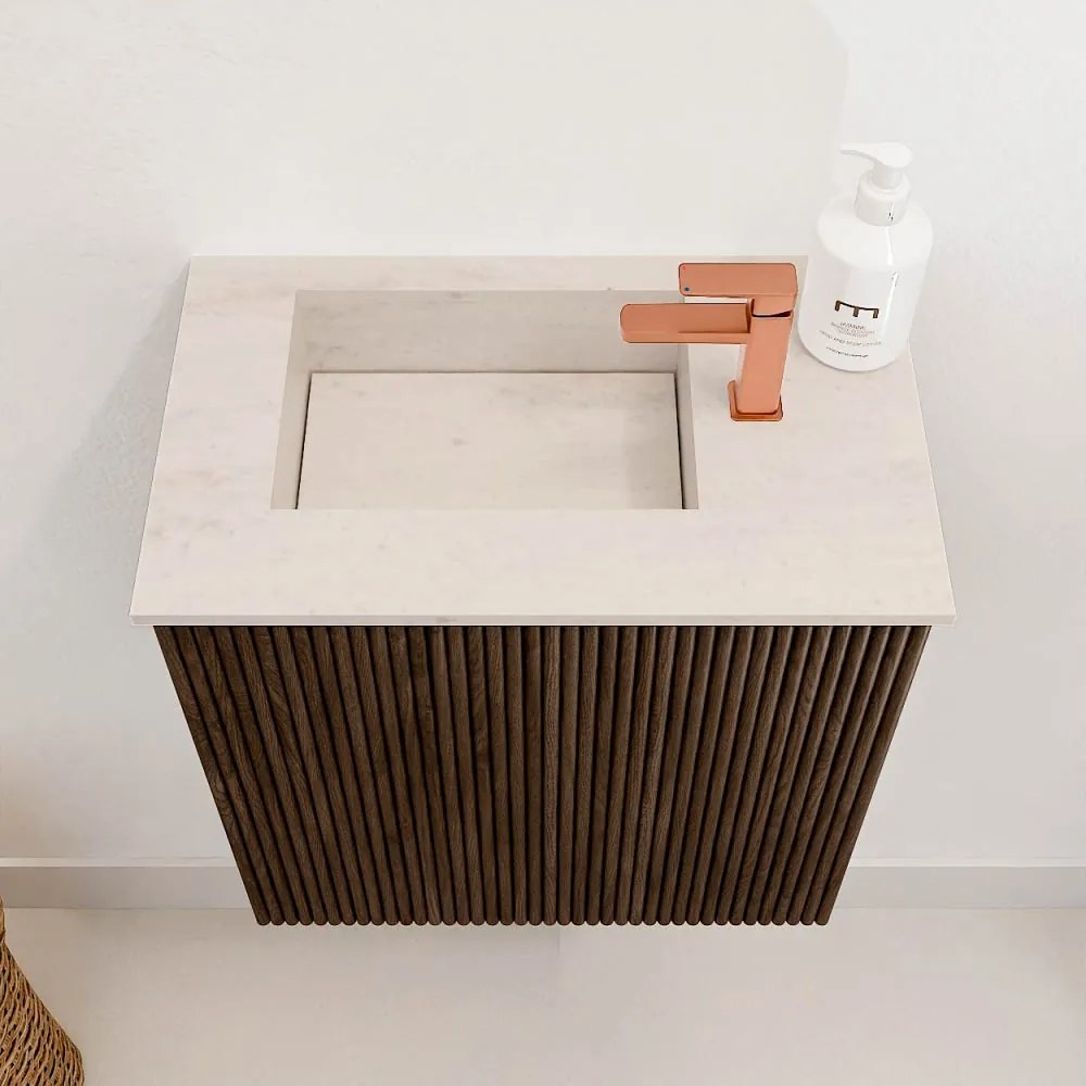 Mondiaz Joya DLux 40cm toiletmeubel walnut met wastafel faye links 1 kraangat meli