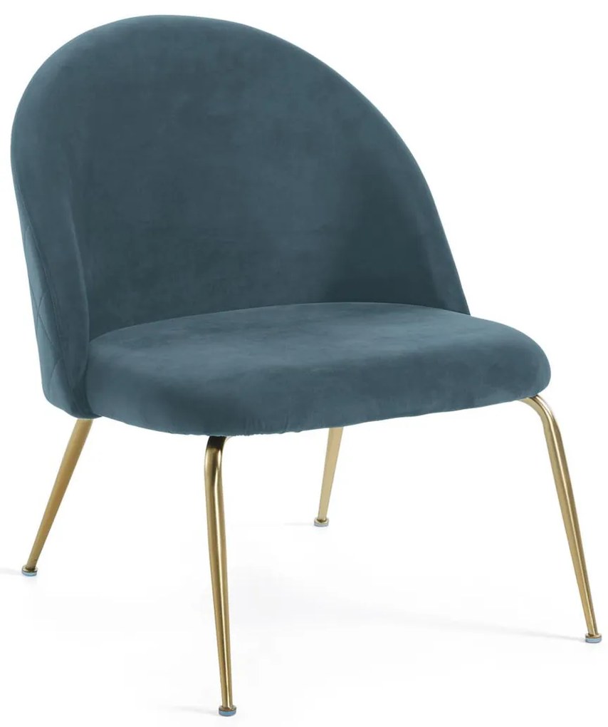 Kave Home Ivonne Turquoise Fauteuil Fluweel Met Goud