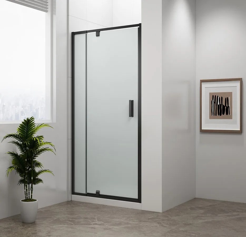 Polysan Easy Black douche draaideur mat glas 90x190cm zwart mat