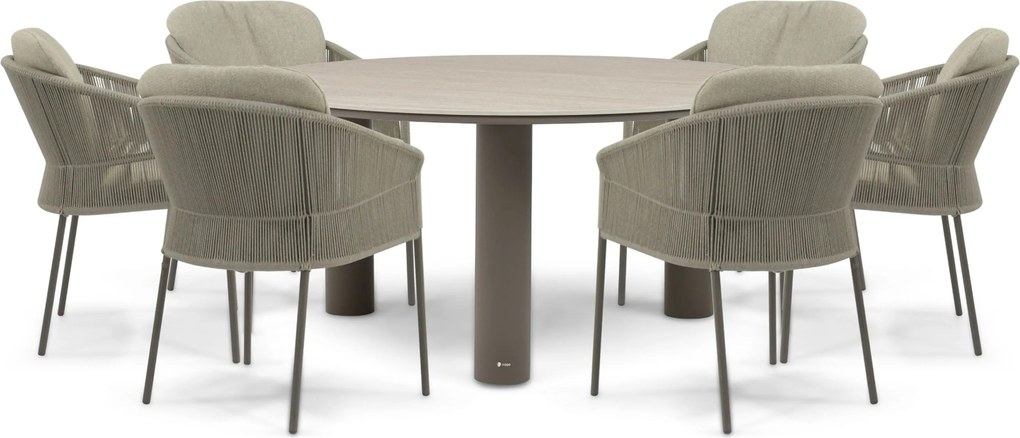 Tuinset Ronde Tuintafel 6 personen Rope Taupe 4 Seasons Outdoor Florence/Trino