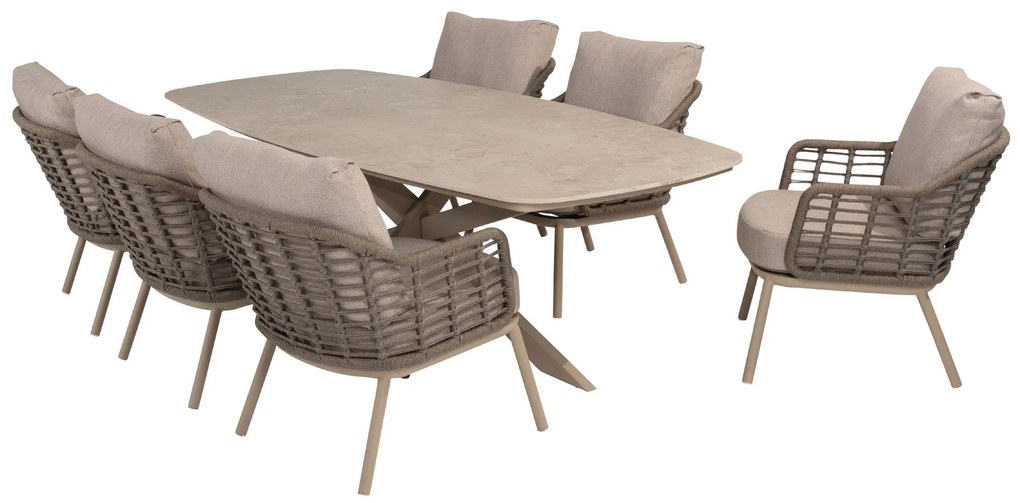 Taste by 4 Seasons Puglia lage tuinset latte met Nevada tafel met keramisch blad 250 cm  Tuinset    taupe weerbestendig