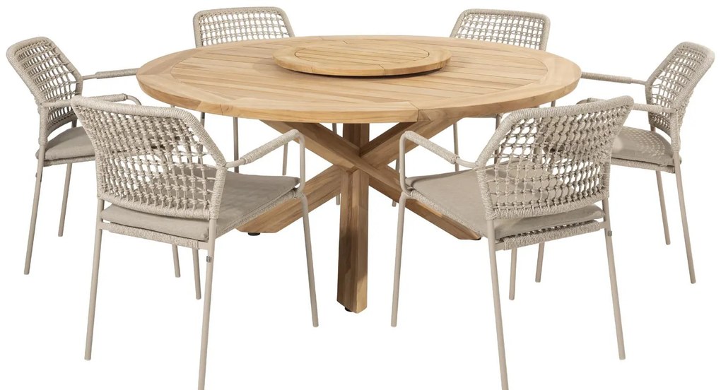 Taste by 4 Seasons Barista tuinset latte met Prado teak tafel met rond blad Ø 160 cm Tuinset beige weerbestendig