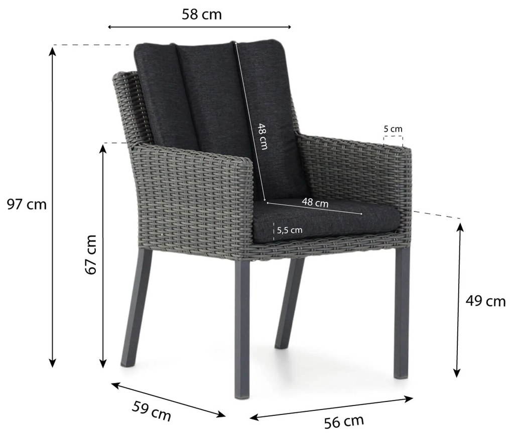 Tuinset 4 personen 180 cm Wicker Grijs Garden Collections Oxbow/Forest