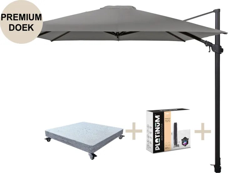 Siesta premium zweefparasol 300x300 cm charcoal  met robuust 90 KG voet en hoes