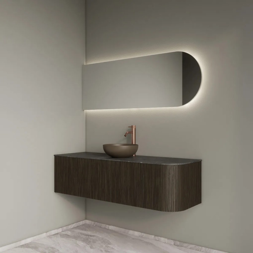Gliss Design Alluro badmeubel ribbelfront met ronding rechts 140cm charcoal en zwart leisteen toppaneel