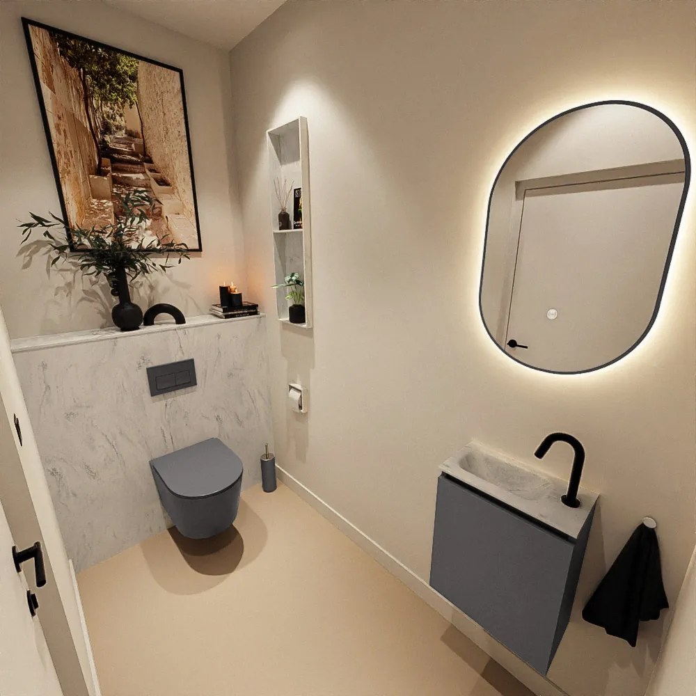 Mondiaz Ture DLux toiletmeubel 40cm dark grey met wastafel opalo links met kraangat