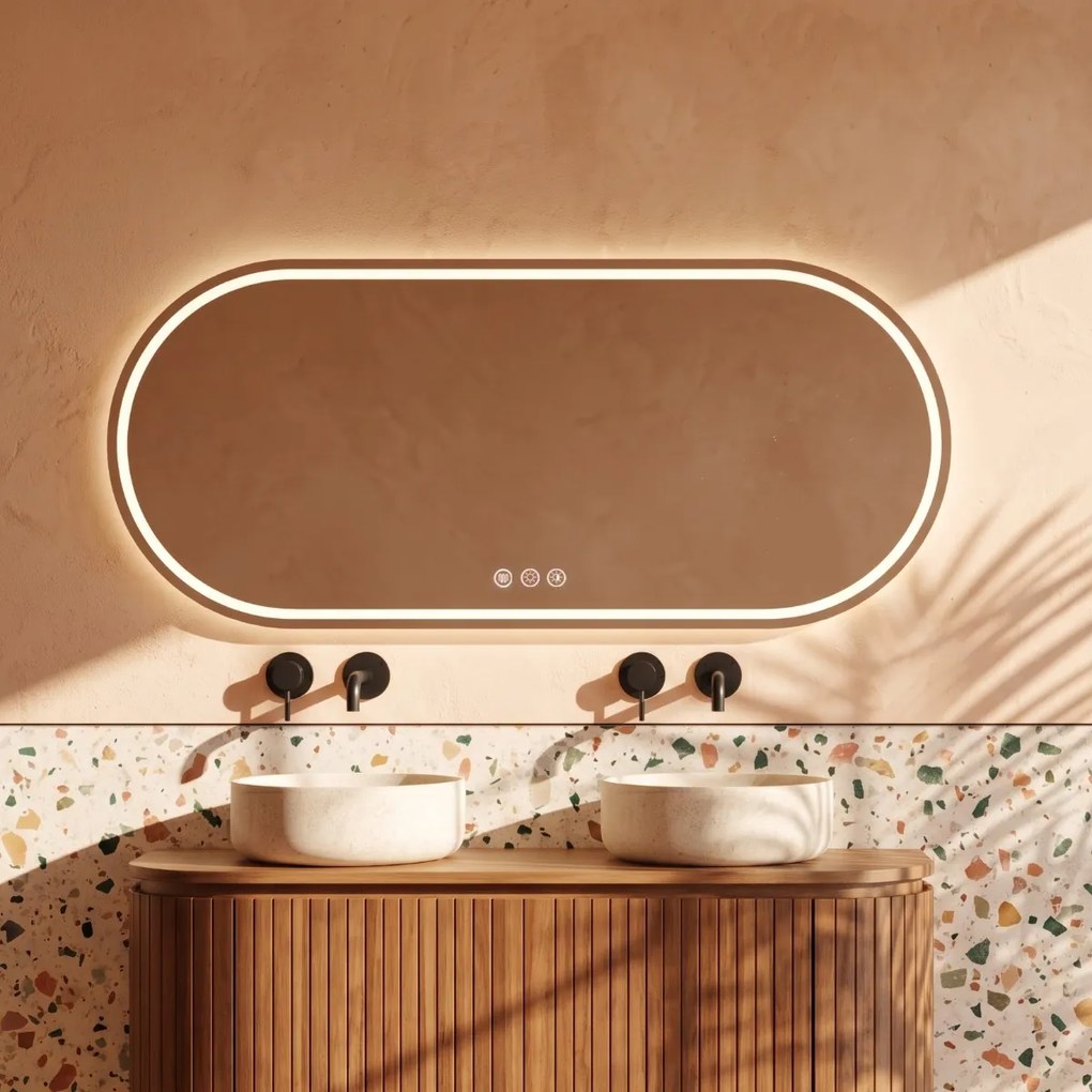 Saniclear Triova ovale spiegel 160x70cm met verwarming, directe en indirecte verlichting