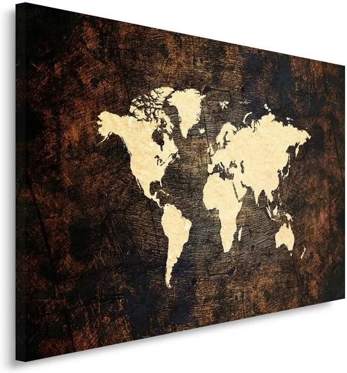 Schilderij - Wereldkaart, wereld in het beige