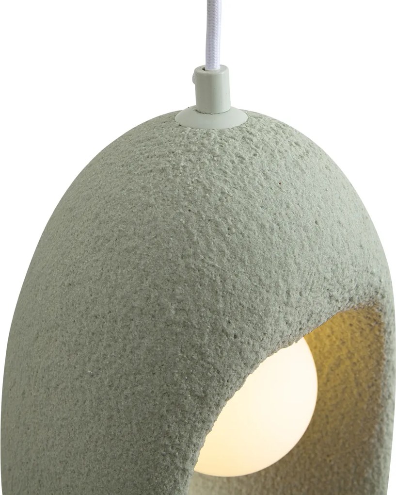 Japandi hanglamp wit met licht groene kap organisch 3-lichts - Moonstone