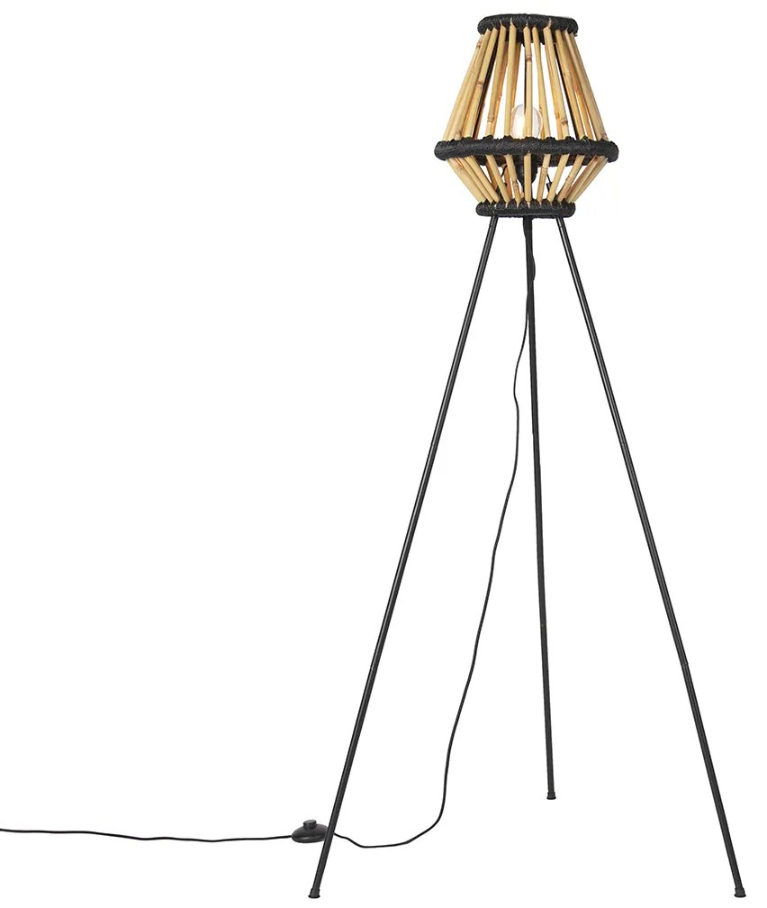 Oosterse tripod vloerlamp bamboe met zwart - Evalin