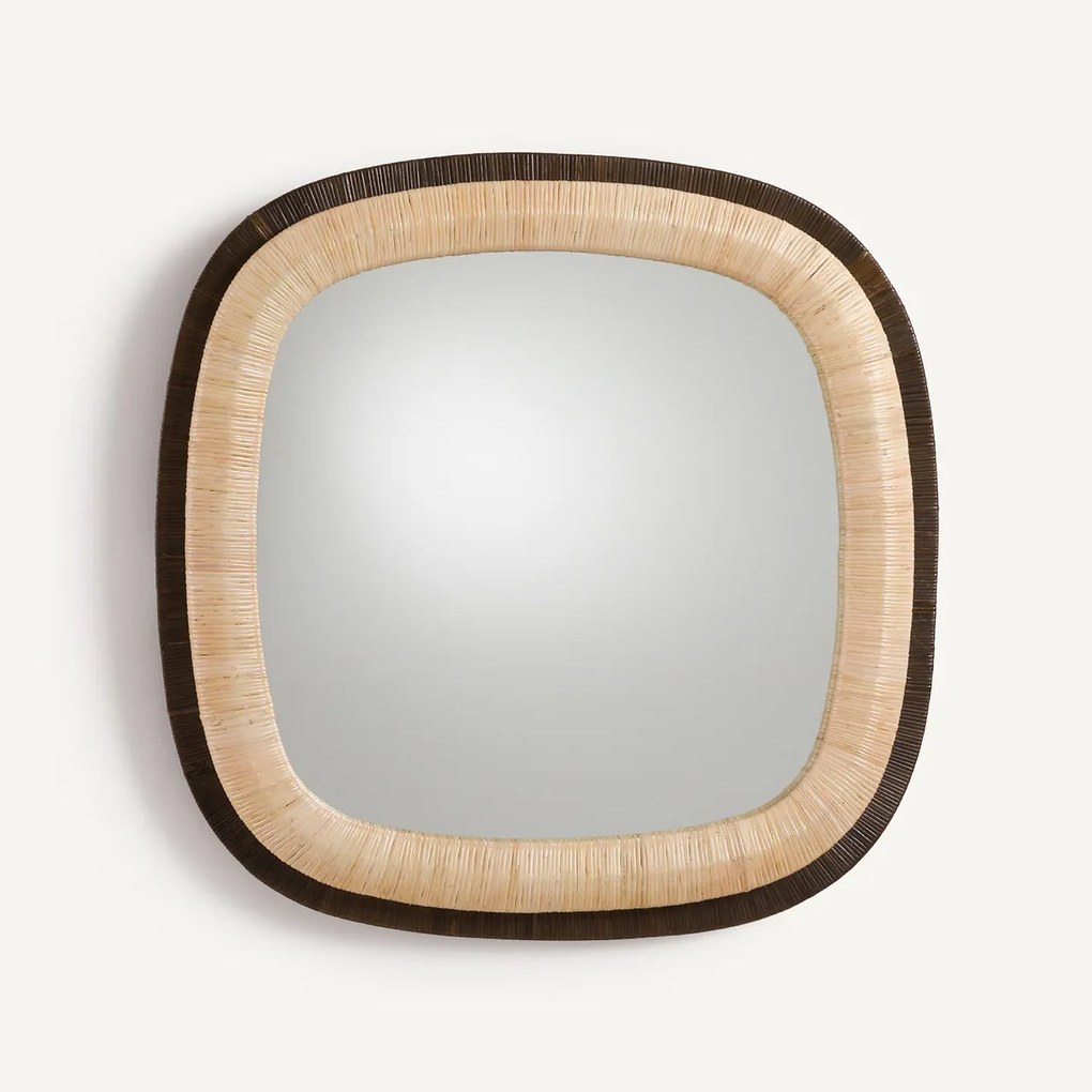 Vierkante spiegel in tweekleurig rotan, hoogte 91 cm, MAE