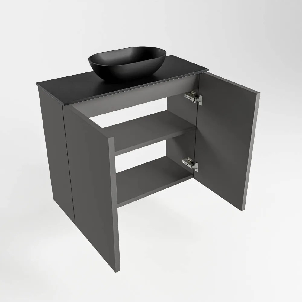 Mondiaz Fowy toiletmeubel 60cm dark grey met zwarte waskom midden zonder kraangat