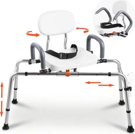 VEVOR Badbank met draaibare zitting, draaibare badzitting met draaibare armleuningen en rugleuning, in hoogte en breedte verstelbaar, draagvermogen tot 180 kg, voor mensen met een beperking en senioren.