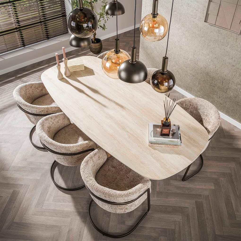 Moderne Armstoel Met Bronzen Frame Beige