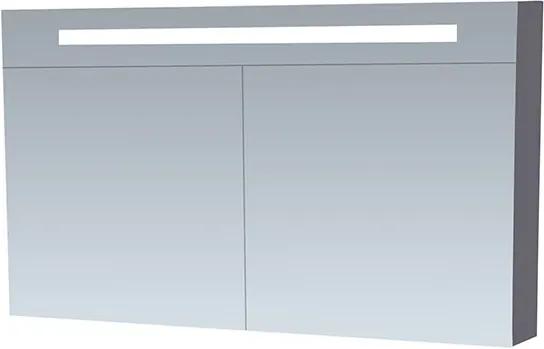 Spiegelkast Delia 120x70x15cm MDF Hoogglans Grijs LED Verlichting Lichtschakelaar Stopcontact Binnen en Buiten Spiegel