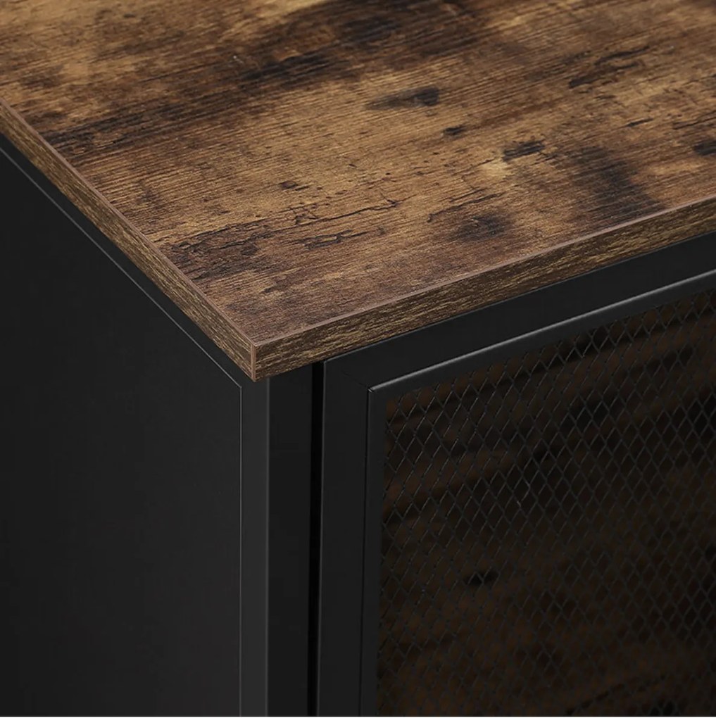 Nancy's Boston 2 Opbergkast - Commode Kasten - Boekenkast - Dressoir - Kast met 3 Planken - 4 Metalen Deuren - (75 x 33 x 80 cm)